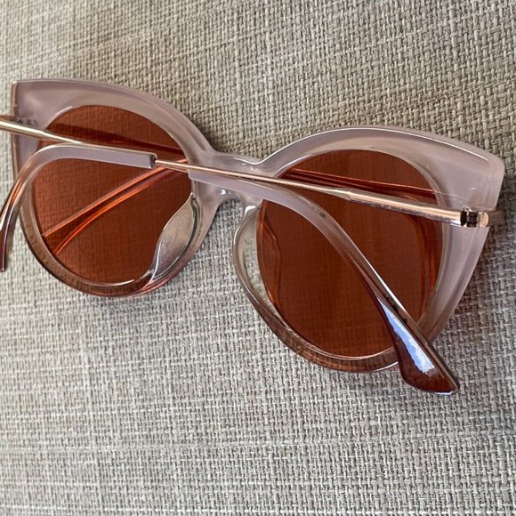 Women Sunglasses Nude/gold Tone Fashion Eye Wear Shades Mirror Lenses Cat Eyes - Picture 8 of 11